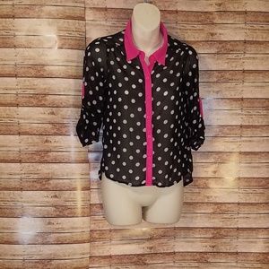 Girls size 14 polka dot button down shirt